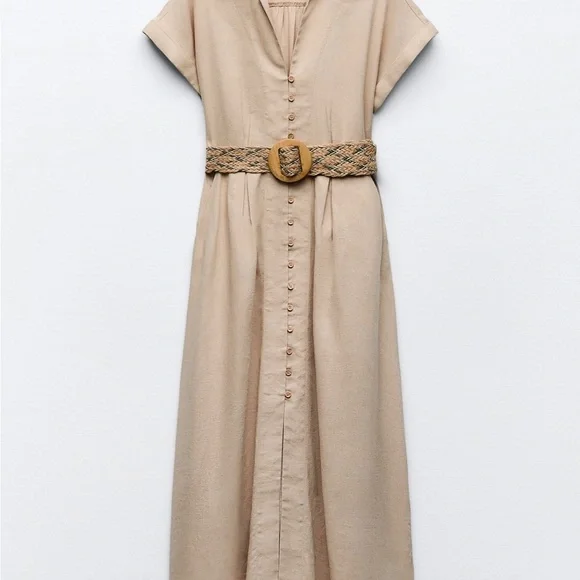 Zara linen belted dress - Picture 2 of 6